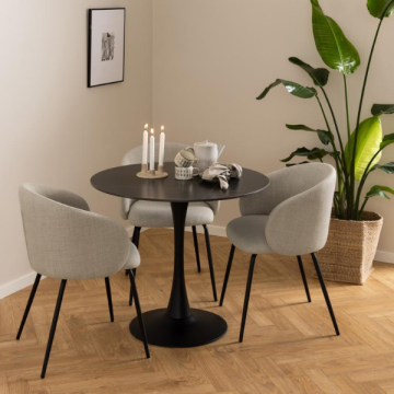 Table de salle à manger ronde moderne Malta noir mat, 90x75cm