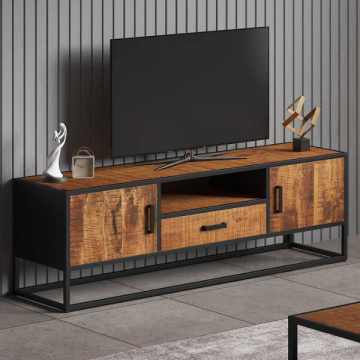 Mango TV-meubel: Madeira 160cm | Metalen Frame en Exotisch Hout | 50x160x40cm