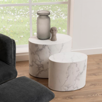 Set van 2 ovale salontafels Carrara - Wit marmer 