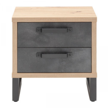 Table de chevet Faber 52cm avec deux tiroirs - décor chêne/aspect béton