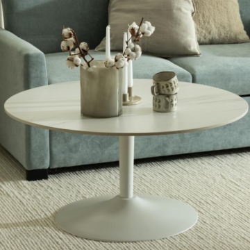 Malta Round Coffee Table - White Ceramic Top, 90x45 cm