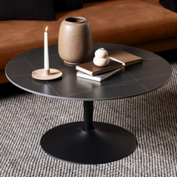 Table basse ronde en céramique Grantham, base en acier noir mat