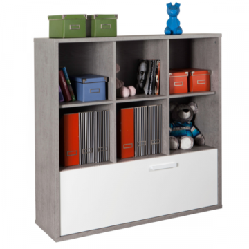 Boekenkast Mipsy 120cm met opberglade - hoogglans wit/betonlook