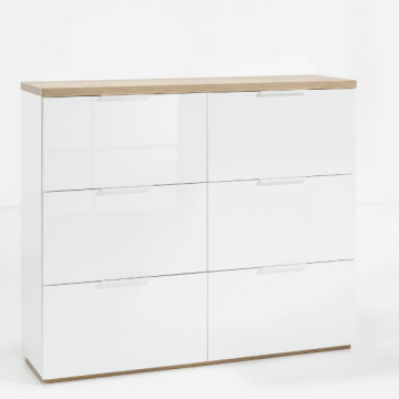 Schoenenkast Mundi | 120 x 35 x 102,3 cm | High Gloss White- / Riviera Oak-design