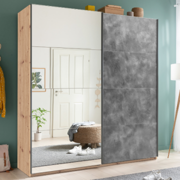 Kledingkast Systema | 203,4 x 59,6 x 222,6 cm | Met spiegel | Tadao Stone-design