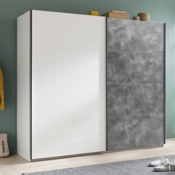 Kledingkast Systema | 251 x 59,6 x 222,6 cm | High Gloss White- / Tadao Stone-design
