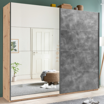 Kledingkast Systema | 251 x 59,6 x 222,6 cm | Met spiegel | Tadao Stone-design