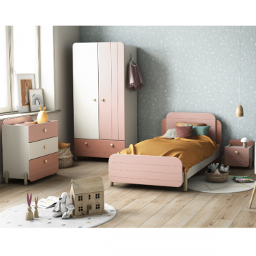 Chambre d'enfant Janne: lit 90x200cm, chevet, commode, armoire - rose/blanc