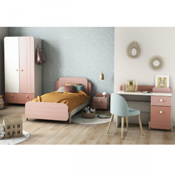 Chambre d'enfant Janne: lit 90x200cm, chevet, armoire, bureau - rose/blanc