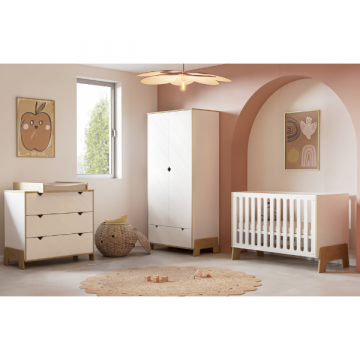Babykamerset Albizia - Commode, kleerkast, babybed en verzorgingstafel - Wit 