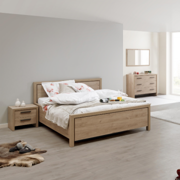 Slaapkamer Lavio: bed 160x200, nachtkastje, commode- eik