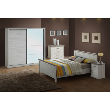 Chambre à coucher Emily: lit 140x200cm, chevet, chiffonnier, armoire - chêne gris