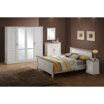 Chambre à coucher Emily: lit 140x200cm, chevet, commode, miroir, armoire - chêne gris
