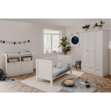 Babykamer Landwood: bed 70x140cm, commode, kledingkast - wit