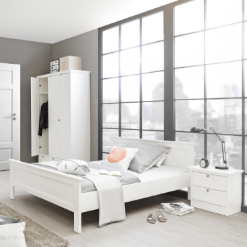 Slaapkamer Landwood: bed 140x200, nachtkastjes, kleerkast - wit