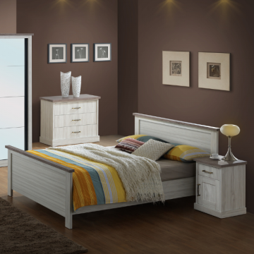 Chambre à coucher Emily: lit 140x200cm, chevet, chiffonnier - chêne gris