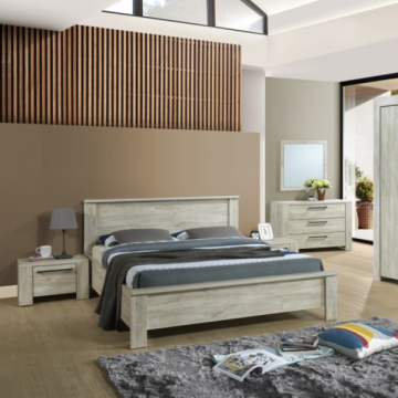 Chambre à coucher Angie: lit 160x200cm, chevet, commode - décor chêne