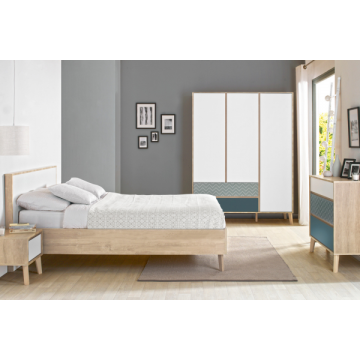 Slaapkamer Lina: bed 140x200, nachtkastje, commode, kleerkast 