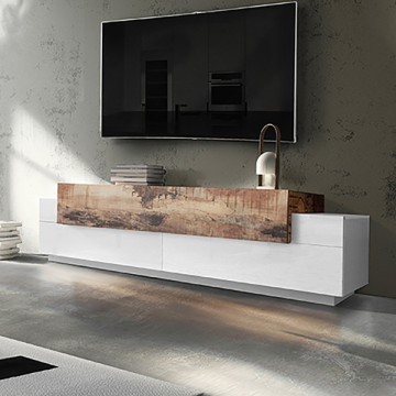 tv-meubel Porro | 200 x 45 x 51,5 cm | High Gloss White & Maple Pereira-design