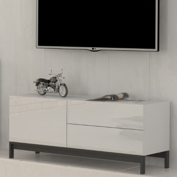Meuble TV Matis 110 cm avec 4 pieds-blanc brillant 