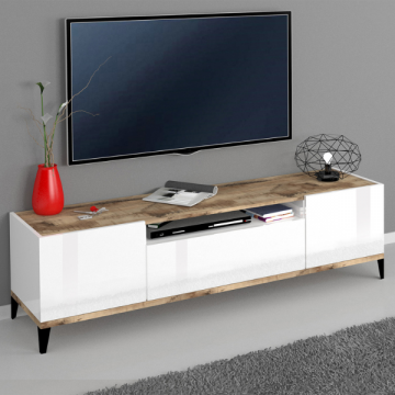 Tv-meubel Dawn 160 cm-hoogglans wit/esdoorn