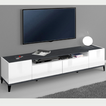 Tv-meubel Dawn 200 cm-hoogglans wit/leisteen