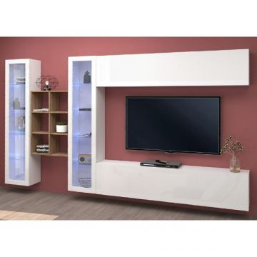 Meuble TV Natasha | Meuble TV, vitrines, armoire murale et compartiments de rangement | High Gloss White