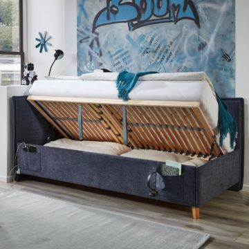 Kofferbed Ollie | Met rugleuning | 140 x 200 cm | Marineblauw design