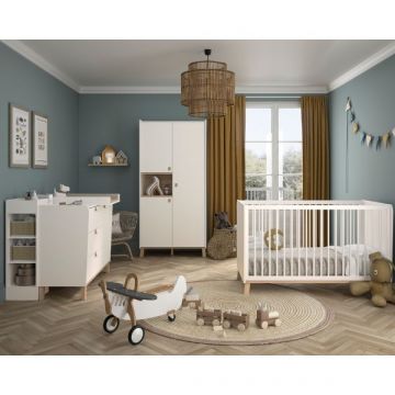Ensemble de chambre d'enfant Aaron | Lit bébé/enfant, armoire enfant, commode avec table à langer et meuble de rangement | Blanc
