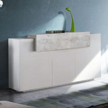 Dressoir Porro | 160 x 45 x 86,5 cm | High Gloss White & Concrete-design