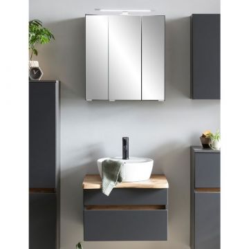 Ensemble de salle de bain Villach | Meuble lavabo et armoire de toilette avec éclairage | Gris graphite