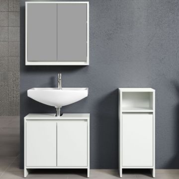 Combinaison de salle de bains Basix | Meuble de lavabo, miroir et meuble latéral | Blanc