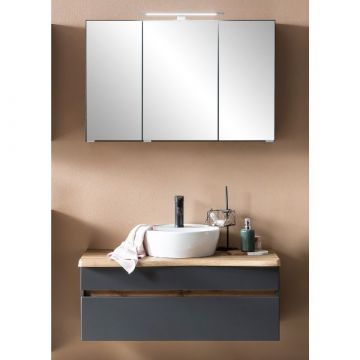 Badkamerset Villach | Wastafelkast en spiegelkast met verlichting | Grafietgrijs