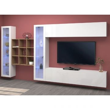 tv-meubelset Natasha | tv-meubel, vitrinekasten, wandkast en opbergvakken | High Gloss White