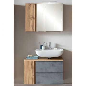 Ensemble de salle de bain Varese | lavabo et armoire de toilette avec éclairage | Design Wotan Oak/béton