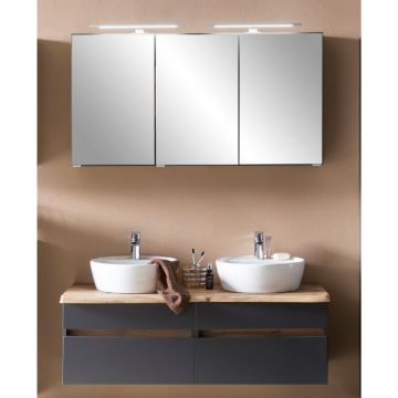 Badkamerset Villach | Dubbele wastafelkast en spiegelkast met verlichting | Grafietgrijs design