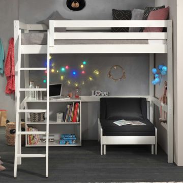 Hoogslaper Claire 140x200cm met boekenkast en zetelbed - wit