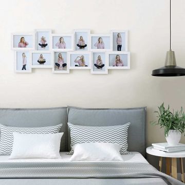 Wit houten collagelijst voor 12 foto's, 4x6, wandmontage