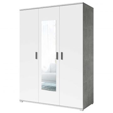 Kledingkast Soma 150cm met 3 deuren & spiegel - wit/beton