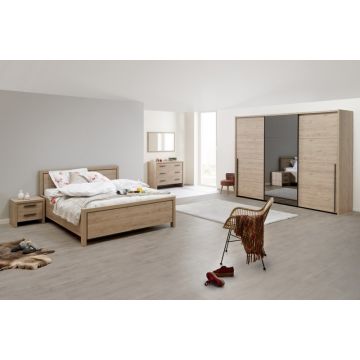 Slaapkamer Lavio: bed 160x200, nachtkastje, commode, kleerkast 283cm - eik