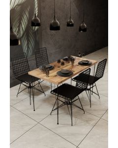 Dragon 5-delige tafel en stoelen | 100% melamine | Eiken Zwart