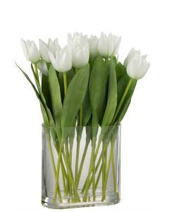 Tulpen in vaas ovaal plastiek glas wit