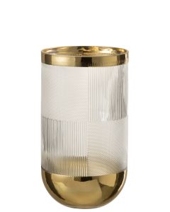 Vaas cylinder motief glas transparant/goud large