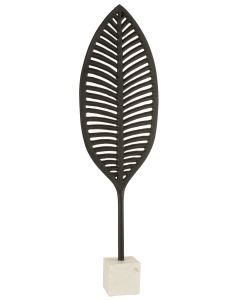 Figuur blad fijn decoratief aluminium/marmer zwart/wit large