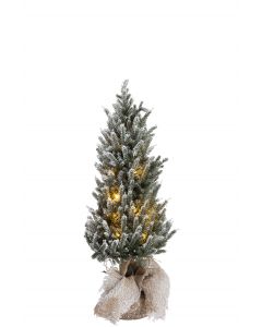 Kerstboom+led+pot jute plastiek besneeuwd groen medium