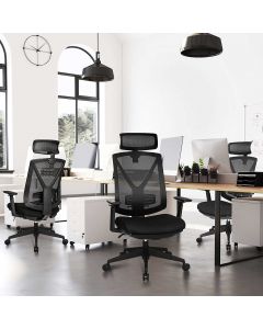 Songmics Chaise de bureau ergonomique avec repose-pieds - noir, charge de 150 kg, hauteur réglable et fonction rocker