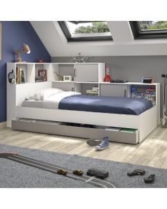 Lit adolescent avec tiroir de lit et rangement Erwan | 90 x 200 cm | Gris Moon design