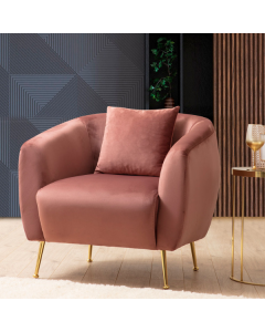 Stijlvolle Wing Chair - Beukenhouten frame, roze polyester stof, gouden metalen poten