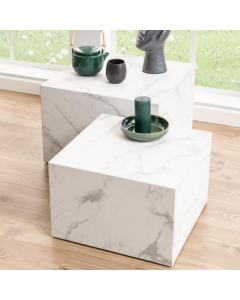 Ensemble de tables basses Dice (2 pièces, 58x58x40 cm) - marbre blanc