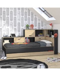 Lit adolescent avec tiroir de lit et rangement Erwan | 90 x 200 cm | Châtaignier design